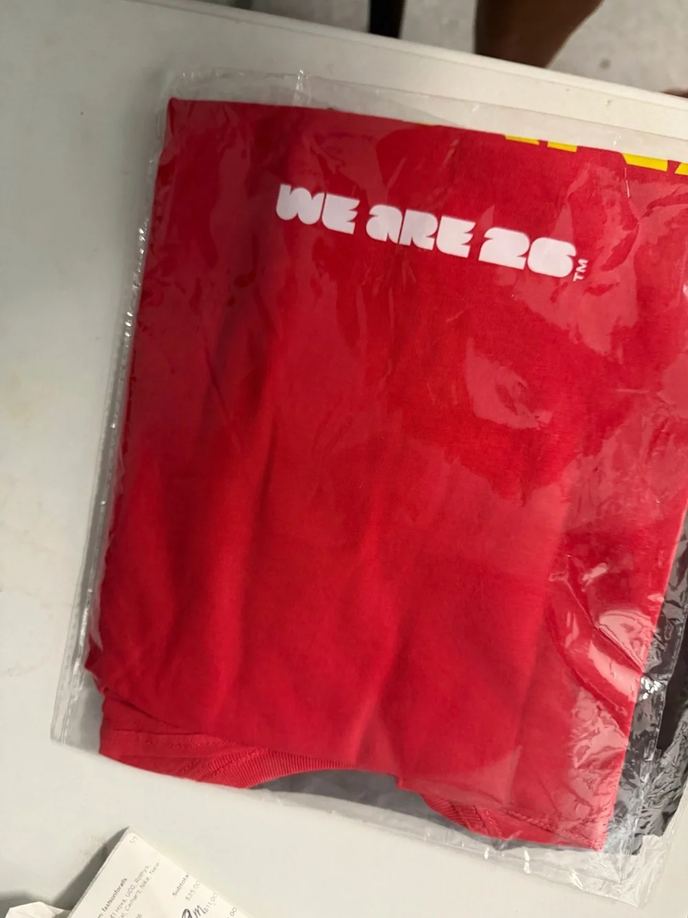 Hanes Red Crew Neck Graphic Undershirt with Yellow Print